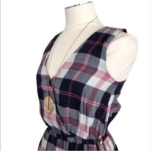 ANTHROPOLOGIE Blue Plaid Midi Dress Size S Dickens Cotton Tassel Tie Sleeveless